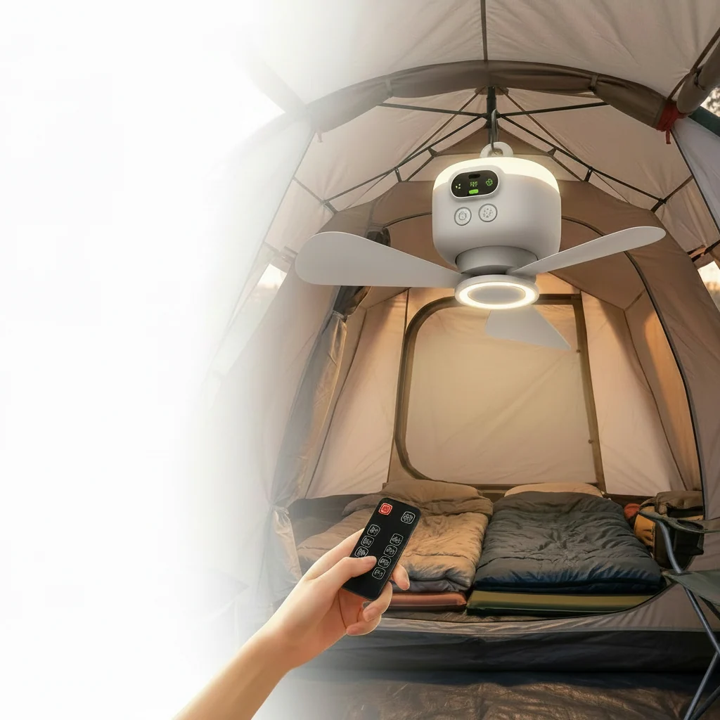 Battery Operated Fan with Light Portable Camping Hanging Fan - Image 2